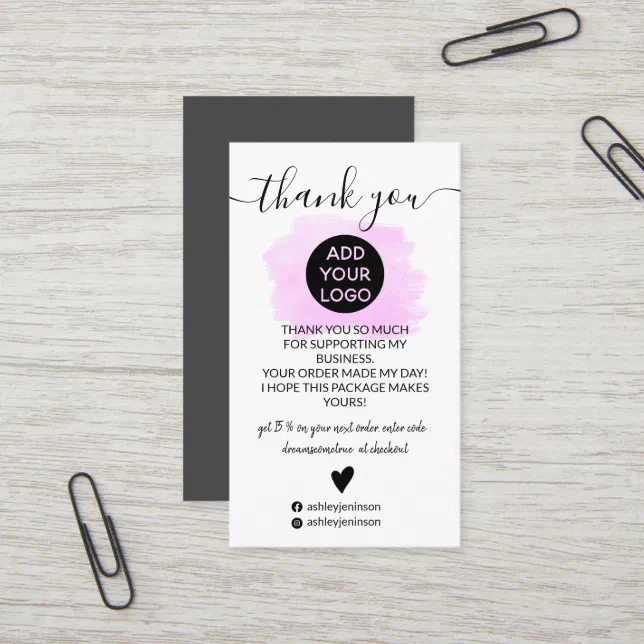 Modern purple brushstroke logo order thank you business card | Zazzle