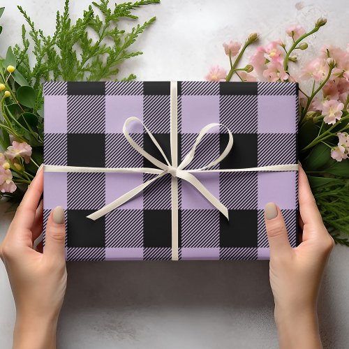 Modern Purple Buffalo Plaid Easter Wrapping Paper