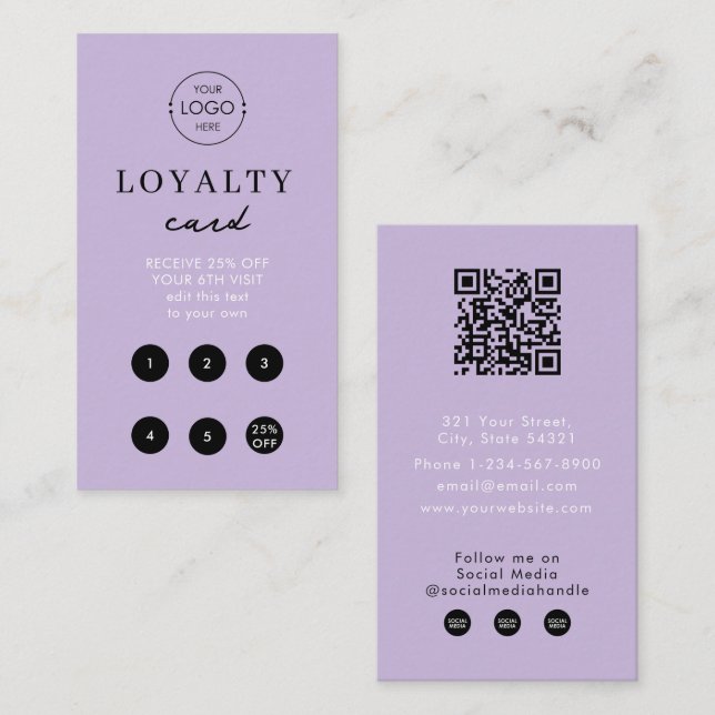 Modern Purple Business Logo QR Code Loyalty Simple Business Card (Front/Back)