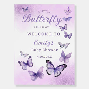 Modern purple Butterfly Girl Baby Shower Welcome Foam Board