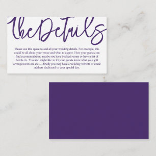 Modern Purple Calligraphy Script Wedding Details   Enclosure Card
