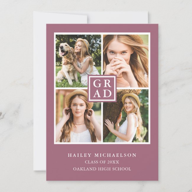 Modern Purple Cassis Photo Collage Graduation Announcement