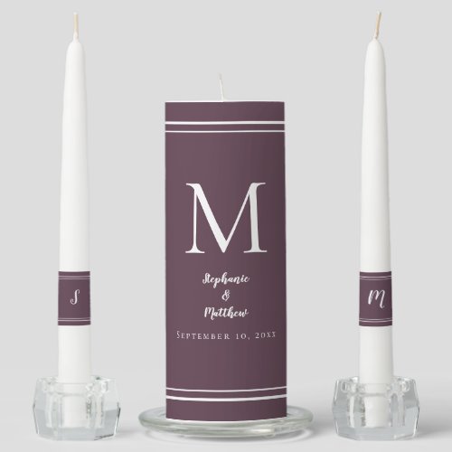 Modern Purple Cassis Wedding Ceremony Bride Groom Unity Candle Set