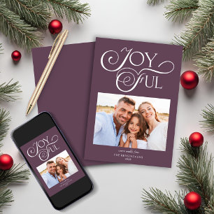 Modern Purple Christmas Joyful Holiday Photo Card