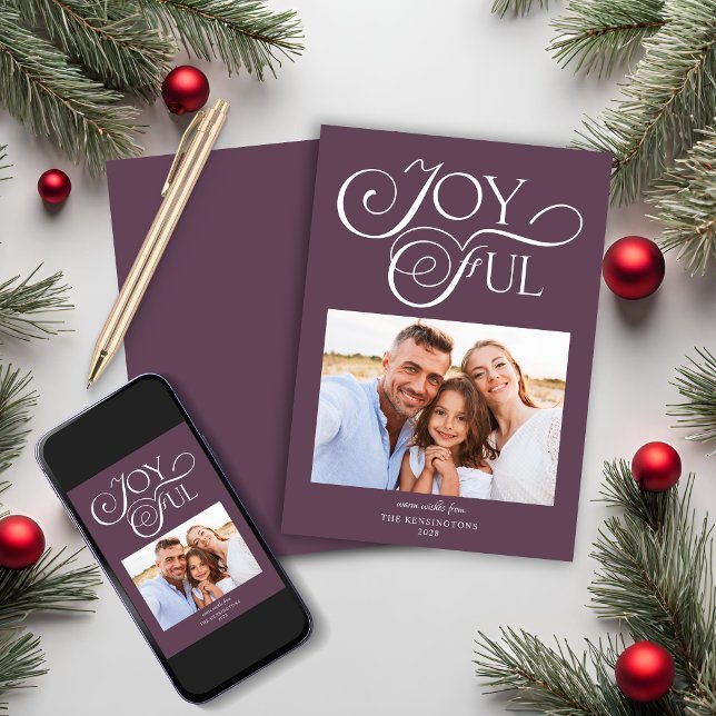 Modern Purple Christmas Joyful Holiday Photo Card (Modern Purple Christmas Joyful Holiday Photo Card)
