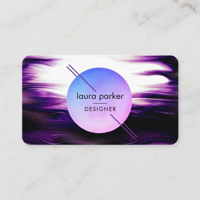 Modern Purple Circle Moon Watercolour Waves Business Card (Front)