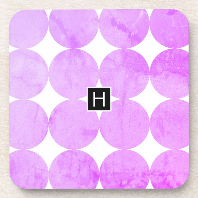 Modern Purple Circles | Monogram Drink Coaster (Front)