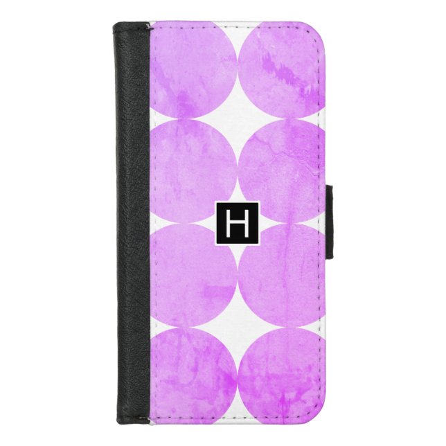 Modern Purple Circles | Monogram iPhone Wallet Case (Front)