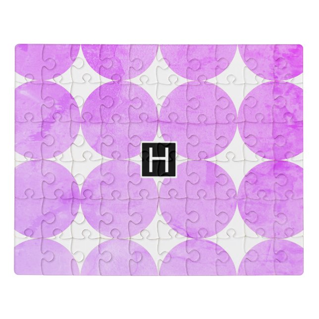Modern Purple Circles | Monogram Jigsaw Puzzle (Puzzle Horizontal)