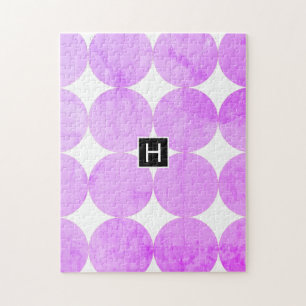 Modern Purple Circles Monogram Jigsaw Puzzle