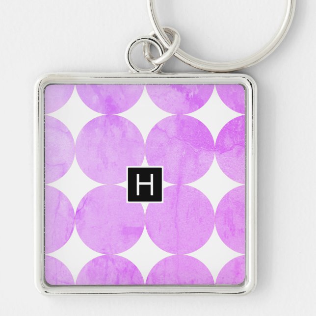 Modern Purple Circles | Monogram Keychain (Front)