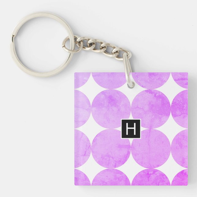 Modern Purple Circles | Monogram Keychain (Front)