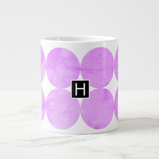 Modern Purple Circles | Monogram Large Coffee Mug (Front)