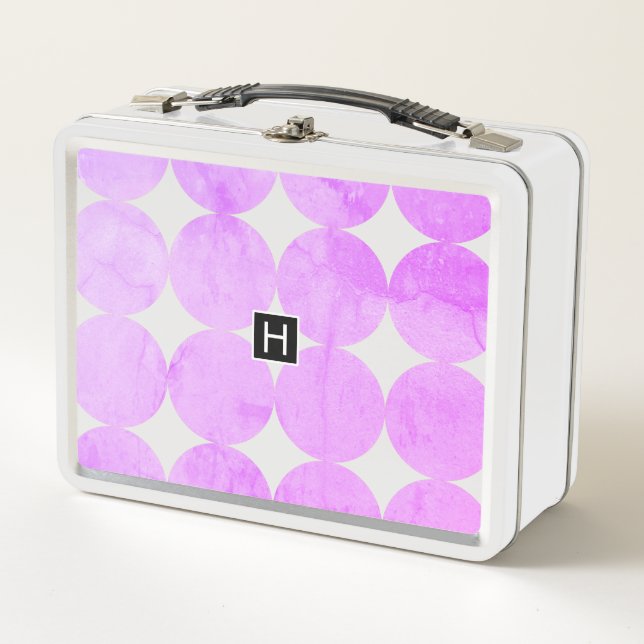 Modern Purple Circles | Monogram Metal Lunch Box (Front)