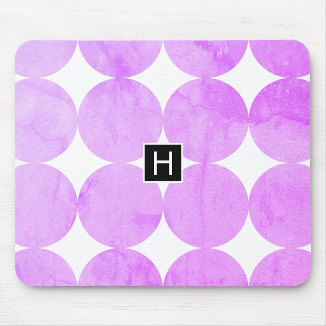 Modern Purple Circles | Monogram Mouse Pad (Front)