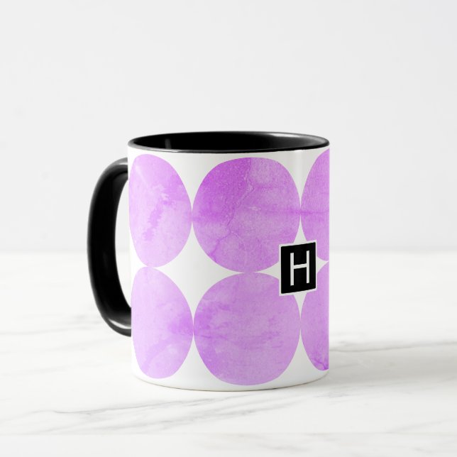 Modern Purple Circles | Monogram Mug (Front Left)