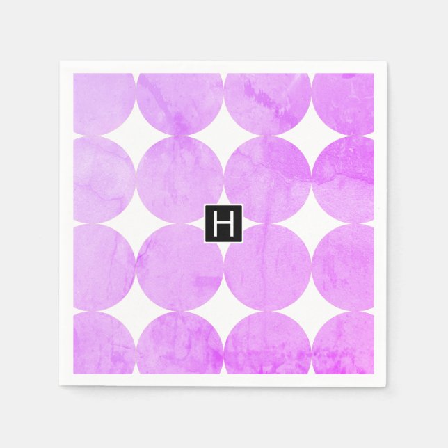 Modern Purple Circles | Monogram Paper Napkins (Front)