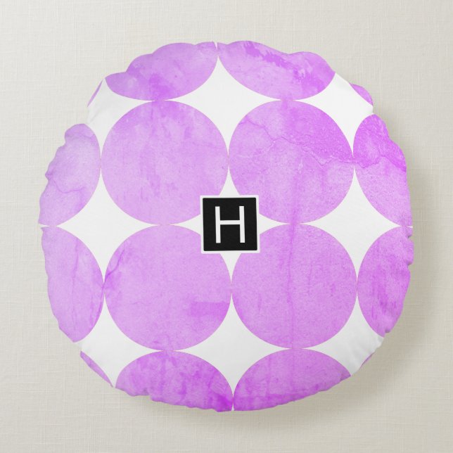 Modern Purple Circles | Monogram Round Pillow (Front)
