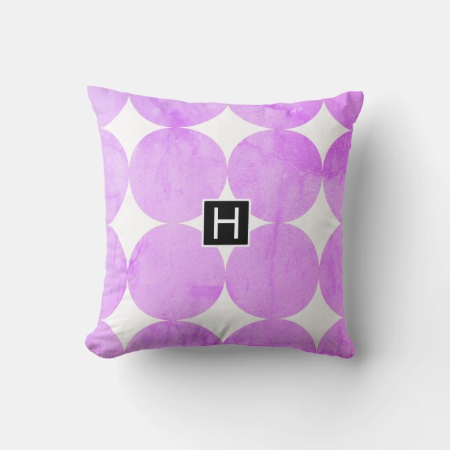 Modern Purple Circles | Monogram Throw Pillow (Front)