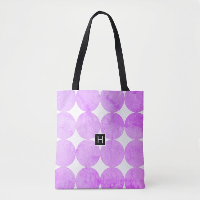 Modern Purple Circles | Monogram Tote Bag (Front)