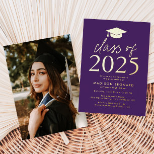 Modern Purple Class of 2025 Graduation Party Foil Invitation