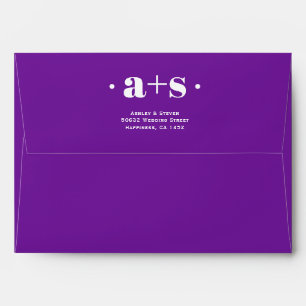 Modern purple color and initials wedding  envelope