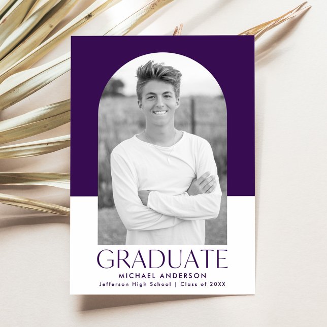 Modern Purple Color Block Arch Photo Graduation Announcement (Creator Uploaded)