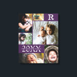Modern Purple Color Block Family 6 Photo Collage Canvas Print<br><div class="desc">Modern Purple Color Block Family 6 Photo Collage - with personalized family last name, year, and initial letter, all arranged in an elegant grid layout. This modern and sleek design displays 6 of your own pictures beautifully. Available in several colorways to match any room decor. Makes a great holiday keepsake...</div>