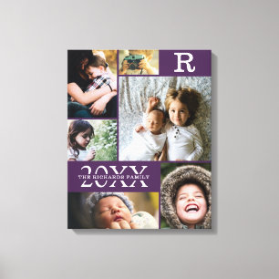 Modern Purple Color Block Family 6 Photo Collage Canvas Print