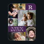 Modern Purple Color Block Family 6 Photo Collage Magnet<br><div class="desc">Modern Purple Color Block Family 6 Photo Collage - with personalized family last name, year, and initial letter, all arranged in an elegant grid layout. This modern and sleek design displays 6 of your own pictures beautifully. Available in several colorways to match any room decor. Makes a great holiday keepsake...</div>