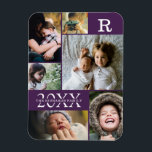 Modern Purple Color Block Family 6 Photo Collage Magnet<br><div class="desc">Modern Purple Color Block Family 6 Photo Collage - with personalized family last name, year, and initial letter, all arranged in an elegant grid layout. This modern and sleek design displays 6 of your own pictures beautifully. Available in several colorways to match any room decor. Makes a great holiday keepsake...</div>