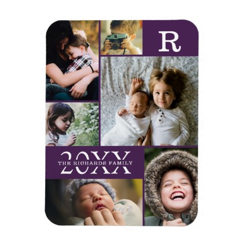 Modern Purple Color Block Family 6 Photo Collage Magnet