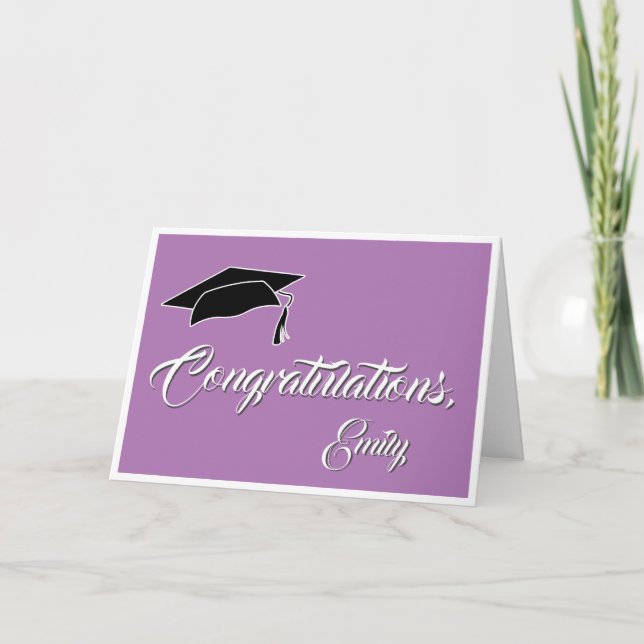 Modern Purple Congratulations Graduation Cap Card (Front)
