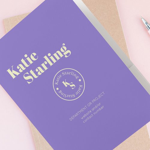 Modern Purple Cream Business Logo Custom Text Pocket Folder