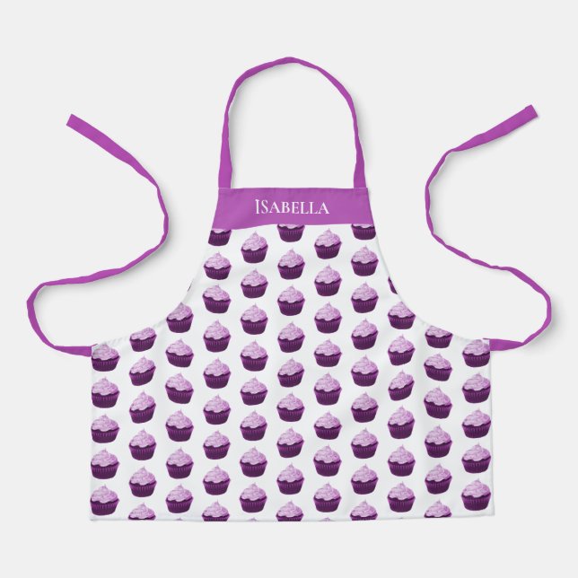 Modern Purple Cupcake Pattern Personalized Apron (Front)