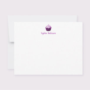 Modern Purple Cupcake Personalized Stationery Flat Note Card