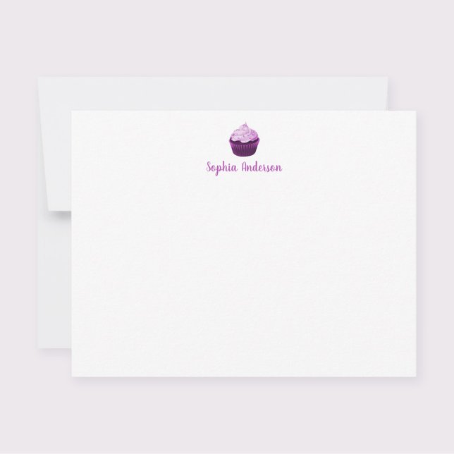 Modern Purple Cupcake Personalized Stationery Flat Note Card (Creator Uploaded)
