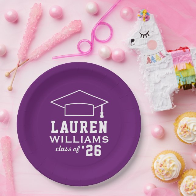 Modern Purple Custom Graduation Party Paper Plates (Party)
