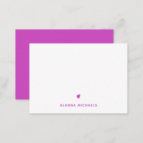 Modern Purple Cute Heart and Name Note Card