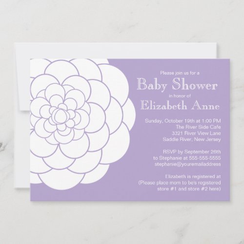 Modern Purple Dahlia Bloom Floral Girl Baby Shower Invitation