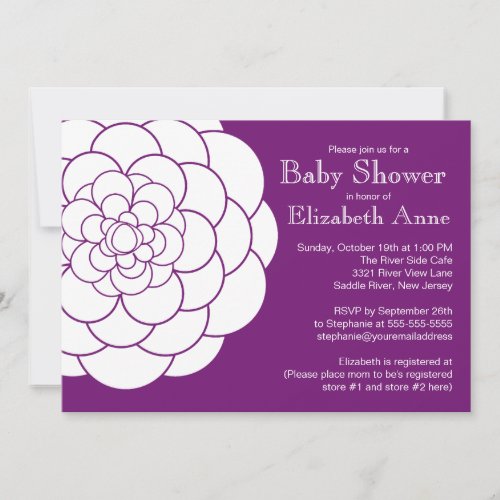 Modern Purple Dahlia Bloom Floral Girl Baby Shower Invitation