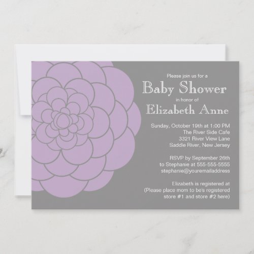 Modern Purple Dahlia Bloom Floral Girl Baby Shower Invitation