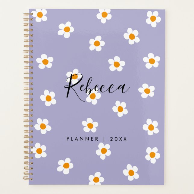 Modern Purple Daisy Floral 2023 Personalized Planner (Front)