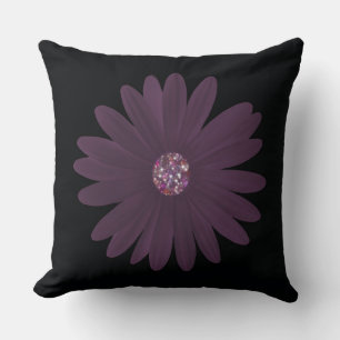 Modern purple daisy with glitter center throw pillow