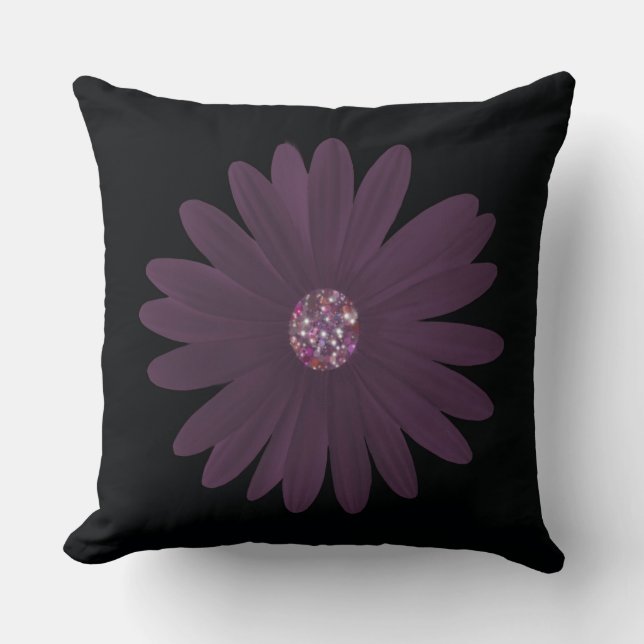 Modern purple daisy with glitter center throw pillow (Front)