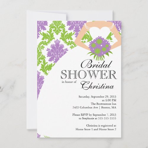 Modern Purple Damask Beautiful Bride Bridal Shower Announcement