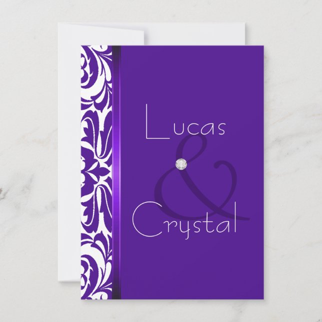 Modern Purple Damask Elegant Wedding Invitation (Front)