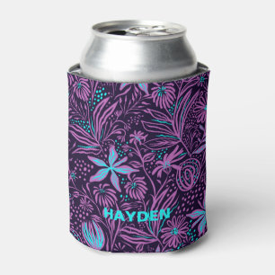 Modern Purple Dark Floral Pattern Personalised Can Cooler