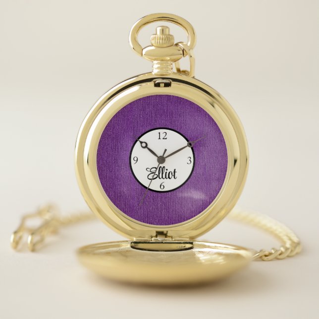 Modern Purple Denim Print Pocket Watch (Inside)