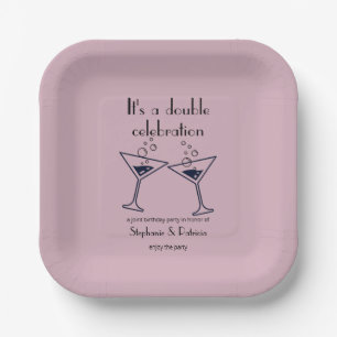 Modern Purple Double Celebration Joint Birthday Paper Plates